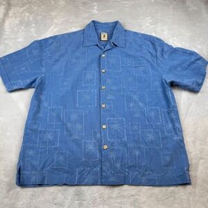 Jamaica‎ Jaxx Mens Silk Hawaiian Shirt Palm Tree Print Button Down Blue L